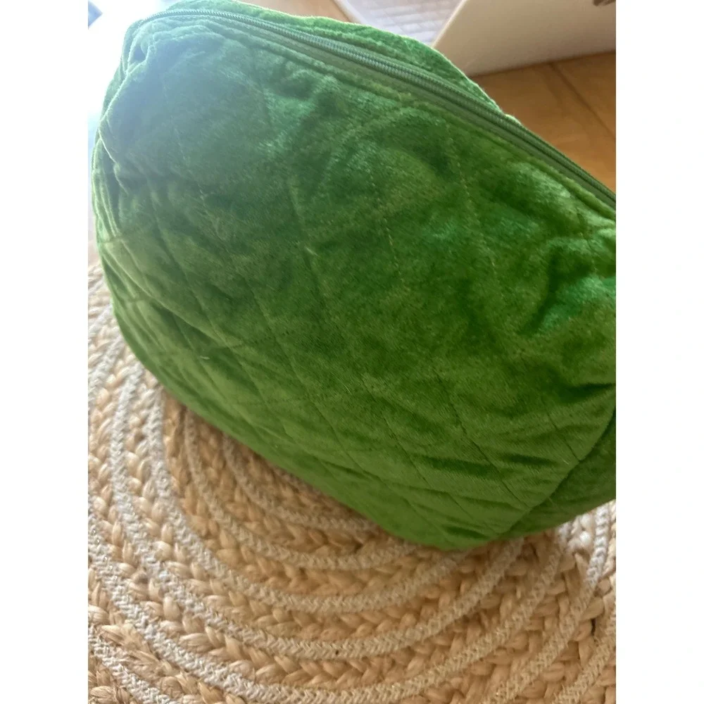 India Quilted Velvet Cosmetic Bag Emerald Green Tassel Makeup Pouch New
